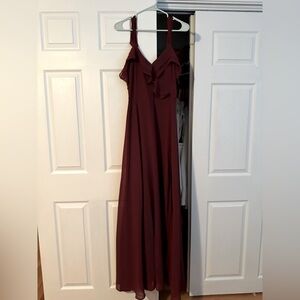 Women’s burgundy dress from Lulu’s.